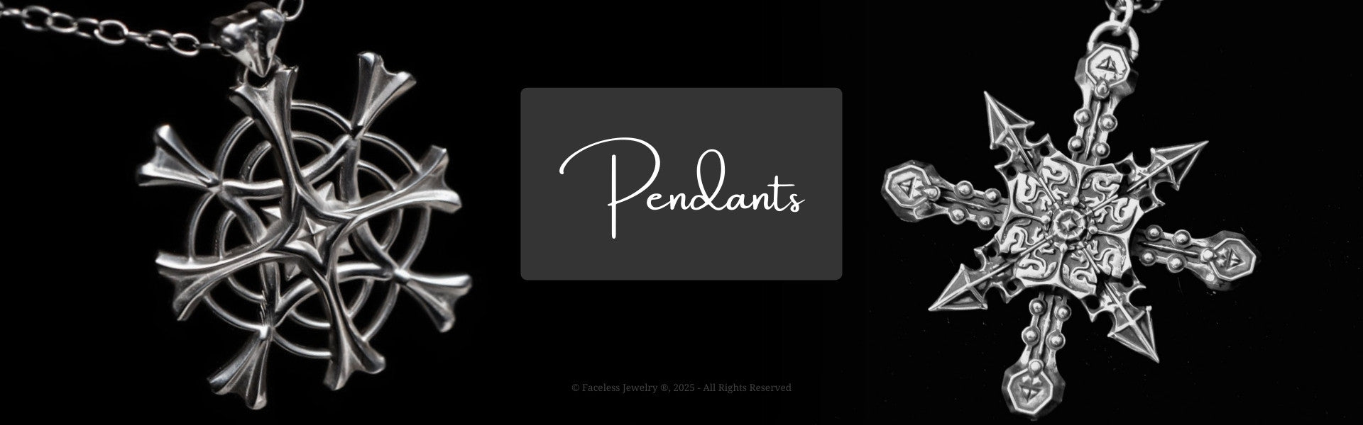 pendants category banner featuring the Concentric Pendant and the Star of the Witch Pendant in Sterling Silver