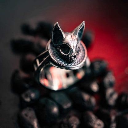 Cat Skull Signet Ring Faceless Jewelry alternative ring, art jewelry, biker ring, dark art jewelry, dark jewelry, demonic ring, ethereal ring, fantasy ring, goth ring, gothic ring, heavy metal ring, magic ring, rings, silver ring, skull ring, sterling silver, wiccan ring