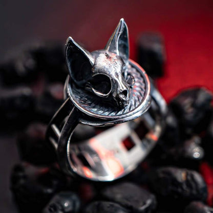 Cat Skull Signet Ring Faceless Jewelry alternative ring, art jewelry, biker ring, dark art jewelry, dark jewelry, demonic ring, ethereal ring, fantasy ring, goth ring, gothic ring, heavy metal ring, magic ring, rings, silver ring, skull ring, sterling silver, wiccan ring