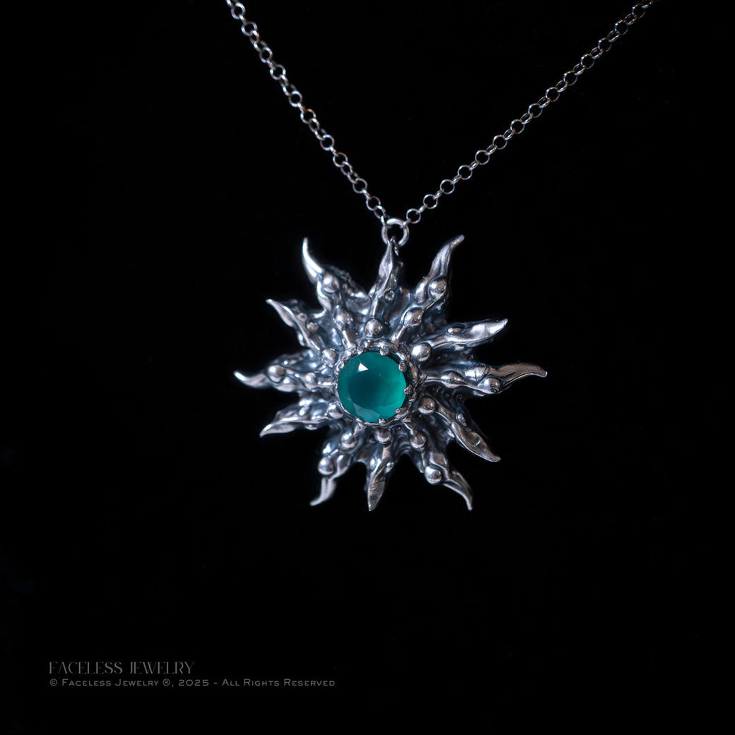 Chrysalis Sun - Sterling Silver & Green Chalcedony Pendant (One of a Kind)