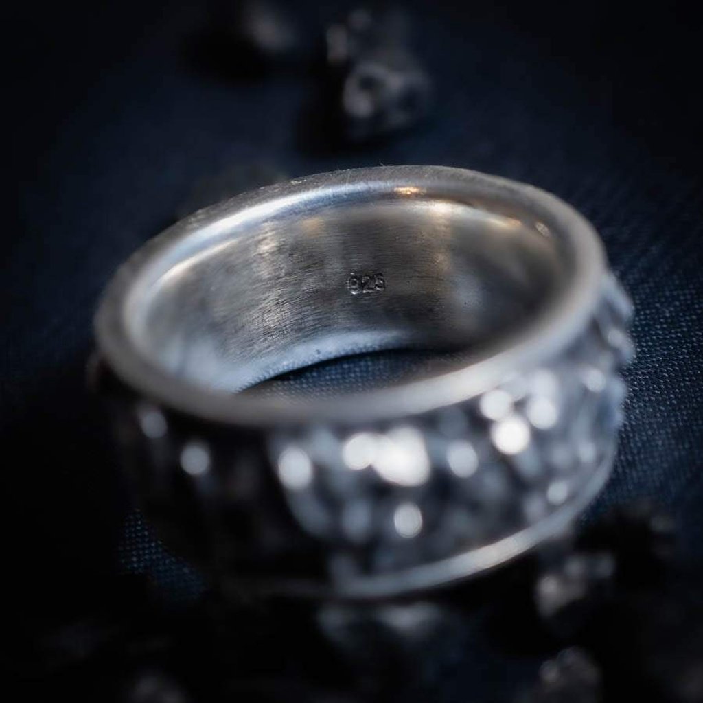 Chunky Crystal Texture Ring Faceless Jewelry alternative ring, art jewelry, biker ring, biomech skull ring, chunky rings, dark art jewelry, dark jewelry, fidget rings, goth ring, gothic ring, heavy metal ring, rings, sterling silver, texture ring