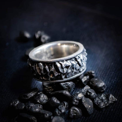 Chunky Crystal Texture Ring Faceless Jewelry alternative ring, art jewelry, biker ring, biomech skull ring, chunky rings, dark art jewelry, dark jewelry, fidget rings, goth ring, gothic ring, heavy metal ring, rings, sterling silver, texture ring