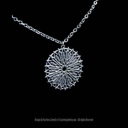 Creeping Frost Faceless Jewelry alternative jewelry, alternative pendant, egirl jewelry, geometric, goth necklace, goth pendant, gothic jewelry, gothic necklace, gothic pendant, heavy metal jewelry, pendant, silver snowflake pendant, snowflake necklace, sterling silver, Winter, witchy