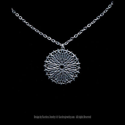 Creeping Frost Faceless Jewelry alternative jewelry, alternative pendant, egirl jewelry, geometric, goth necklace, goth pendant, gothic jewelry, gothic necklace, gothic pendant, heavy metal jewelry, pendant, silver snowflake pendant, snowflake necklace, sterling silver, Winter, witchy