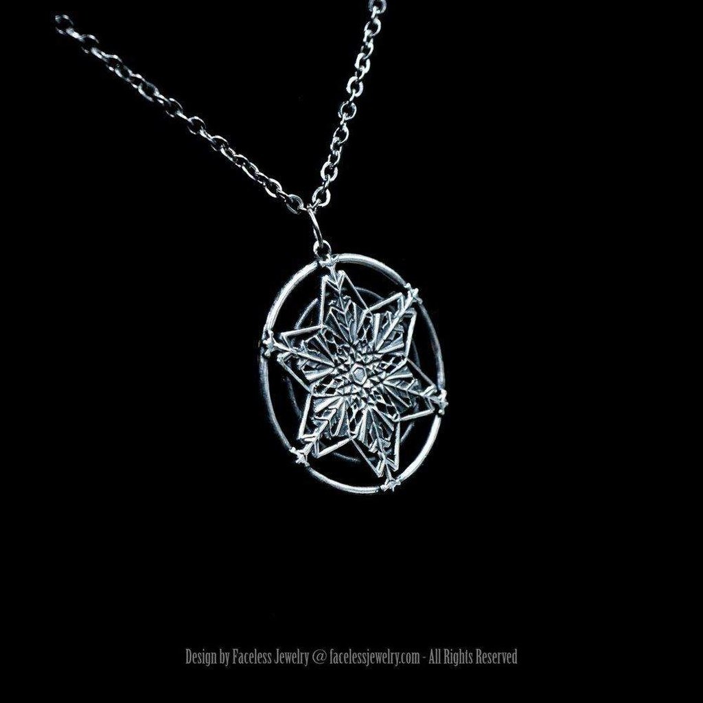 Fractal Frost - Sterling Silver Pendant Faceless Jewelry alternative jewelry, alternative pendant, egirl jewelry, geometric, goth necklace, goth pendant, gothic jewelry, gothic necklace, gothic pendant, heavy metal jewelry, pendant, snowflake pendant, snowflake silver necklace, sterling silver, Winter, witchy