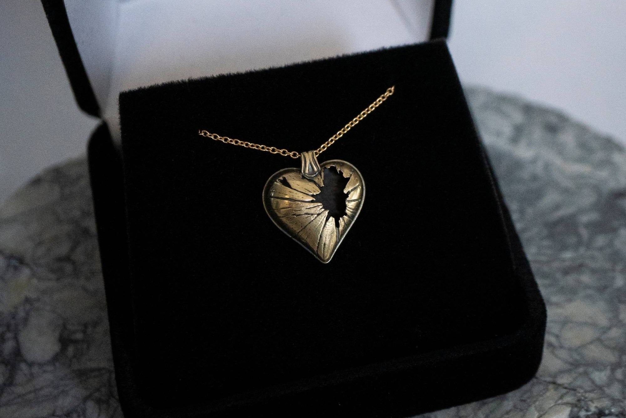 Golden Shatter Heart Necklace - Handcrafted - Customizable Size