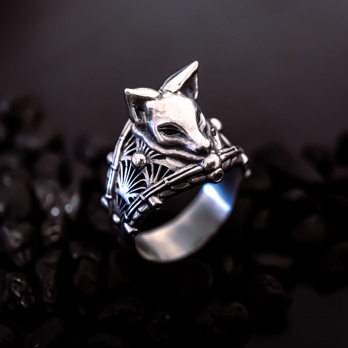 Kitsune Ring (Demon Fox Ring) - Anniversary Gift, Japanese Streetwear, Harajuku Jewelry, Japanese Folklore, Anime Ring - FacelessJewelry - Rings - Gothic Alternative Dark Silver Jewelry