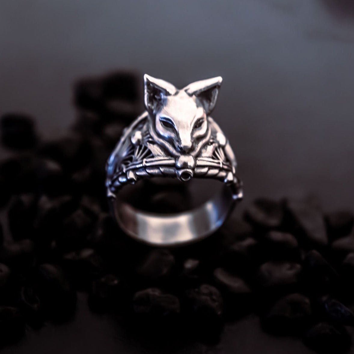 Kitsune Ring (Demon Fox Ring) - Anniversary Gift, Japanese Streetwear, Harajuku Jewelry, Japanese Folklore, Anime Ring - FacelessJewelry - Rings - Gothic Alternative Dark Silver Jewelry