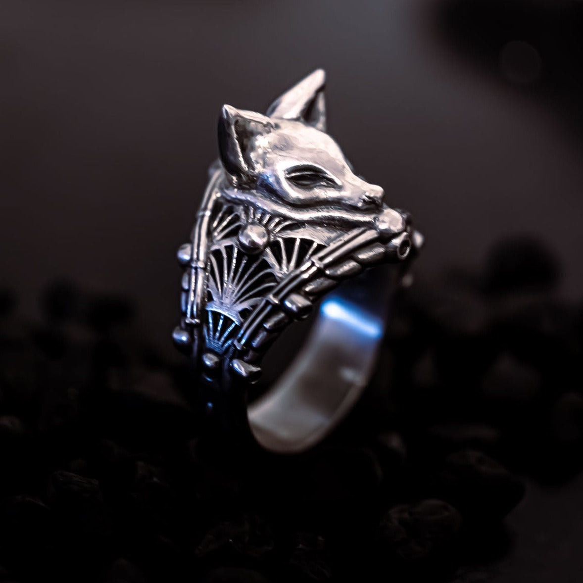 Kitsune Ring (Demon Fox Ring) - Anniversary Gift, Japanese Streetwear, Harajuku Jewelry, Japanese Folklore, Anime Ring - FacelessJewelry - Rings - Gothic Alternative Dark Silver Jewelry