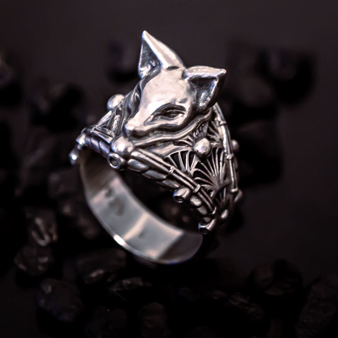 Kitsune Ring (Demon Fox Ring) - Anniversary Gift, Japanese Streetwear, Harajuku Jewelry, Japanese Folklore, Anime Ring - FacelessJewelry - Rings - Gothic Alternative Dark Silver Jewelry