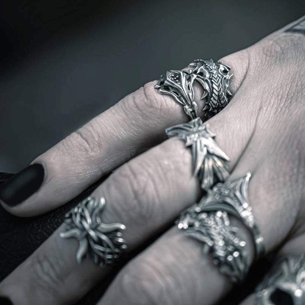 Infernal Dracken Faceless Jewelry alternative ring, art jewelry, biker ring, dark art jewelry, dark jewelry, demonic ring, ethereal ring, fantasy ring, goth ring, gothic ring, heavy metal ring, magic ring, rings, silver ring, sterling silver, wiccan ring