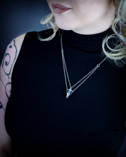 Northfang - A Sterling Silver Wolf Skull Pendant, w/ Icy Blue Tanzanite