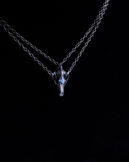 Northfang - A Sterling Silver Wolf Skull Pendant, w/ Icy Blue Tanzanite