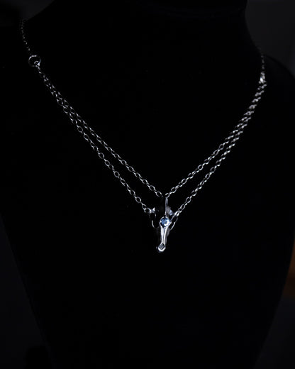 Northfang - A Sterling Silver Wolf Skull Pendant, w/ Icy Blue Tanzanite