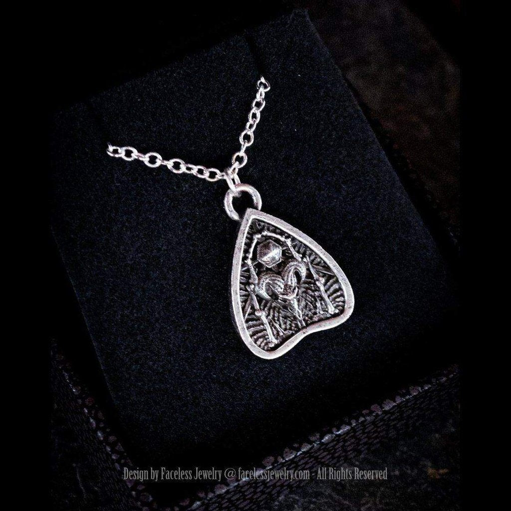 Ossuary Planchette - Sterling Silver Planchette on Chain Faceless Jewelry alternative jewelry, alternative pendant, egirl jewelry, goth necklace, goth pendant, gothic jewelry, gothic necklace, gothic pendant, heavy metal jewelry, necklace, pendant, Spooky, sterling silver, witchy