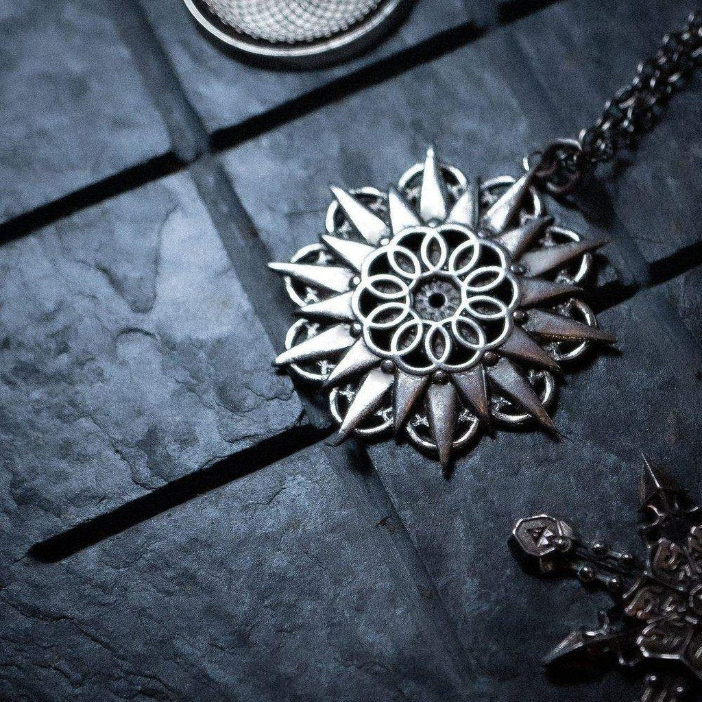 Sacred Sun Faceless Jewelry alternative jewelry, alternative pendant, egirl jewelry, geometric pendant, goth necklace, goth pendant, gothic jewelry, gothic necklace, gothic pendant, heavy metal jewelry, pendant, Sacred Geometry, sterling silver